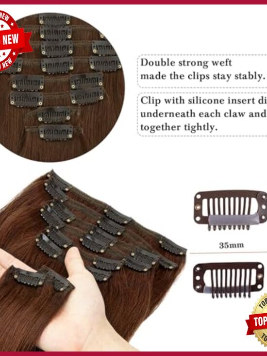 24 Inch Clip In Human Hair Extensions Double Weft 8pcs Seamless main image 4